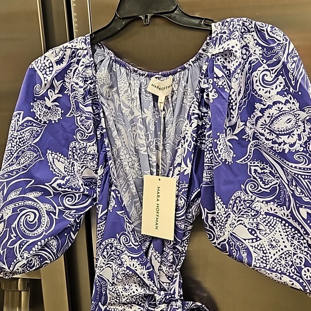 💕MARA HOFFMAN💕 Fila Dress ~ Purple with White Abstract Print Small S NWT - Picture 11 of 16